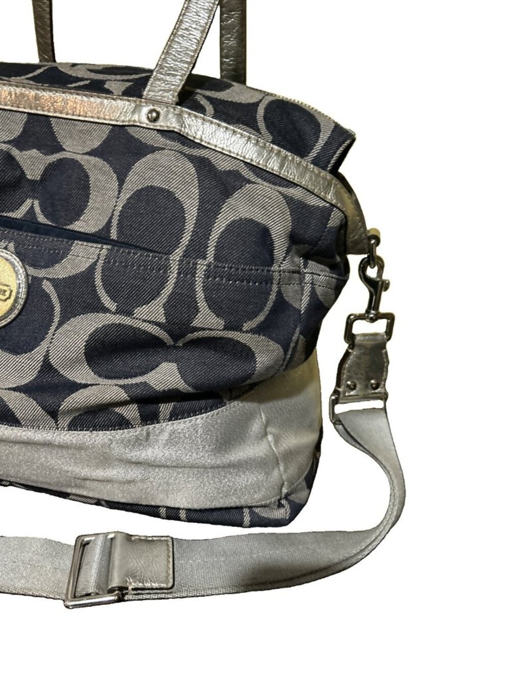 Coach XL Denim Signature Stripe Tote Weekender Diaper Bag F17443 Large Handbag - Picture 4 of 12